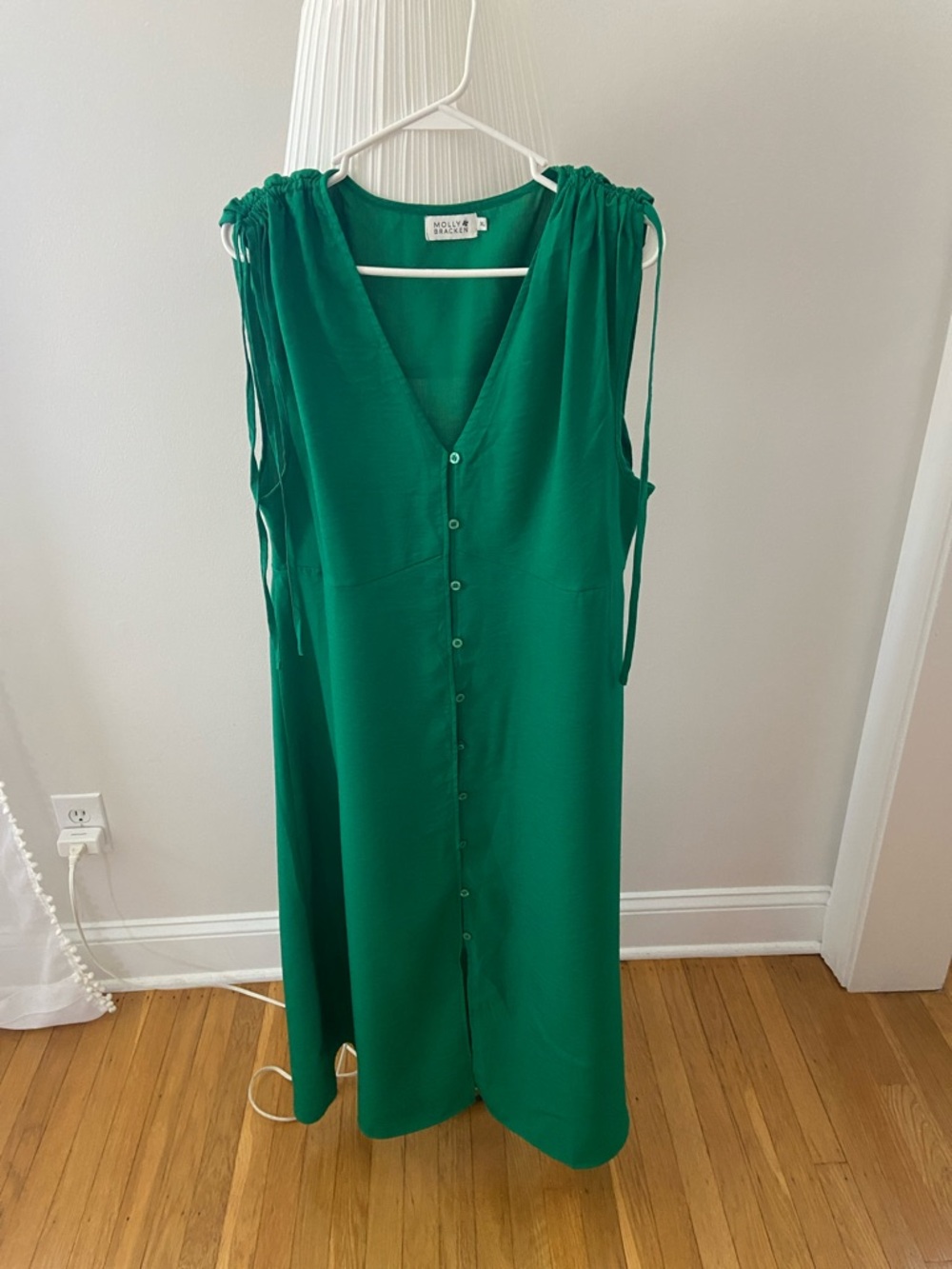 Molly Bracken Emerald Green Button-Front Midi Dress